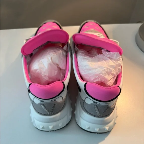 Valentino Neon Pink and Gray Sneakers - Picture 2 of 11